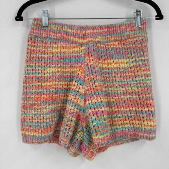 Something Navy Women's Crochet Lined Rainbow Striped Short Multicolor Small - Picture 2 of 11